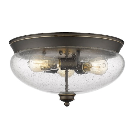 Z-Lite Amon 3 Light Flush Mount, Olde Bronze And Clear Seedy 722F3-OB
